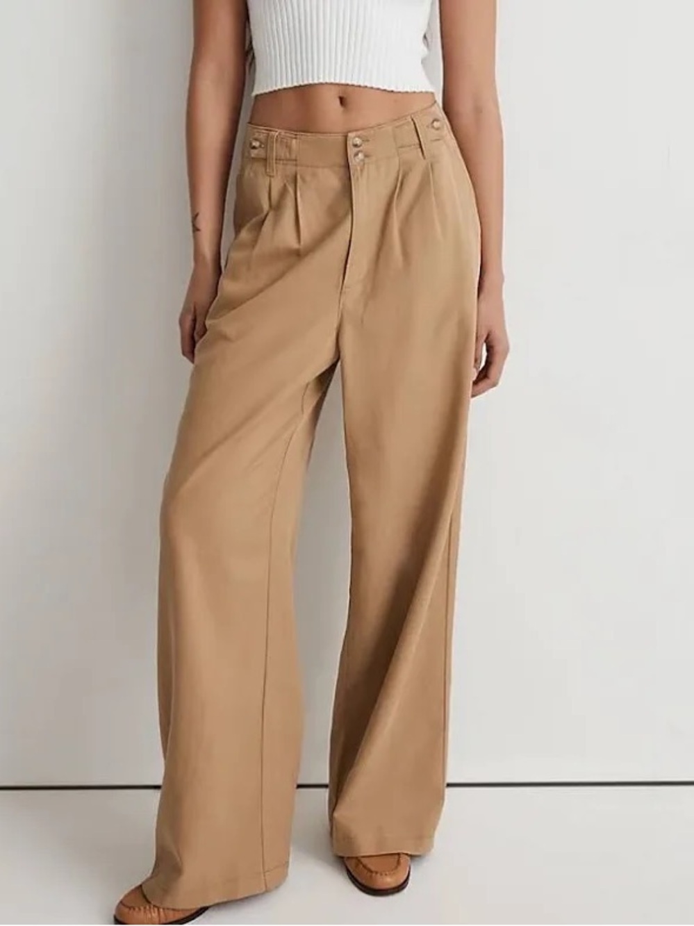 Petite Harlow Wide-Leg Brown Women's Pants - Picture 4 of 7